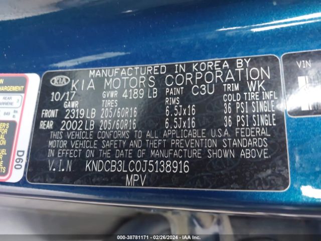 KNDCB3LC0J5138916 KIA NIRO LX