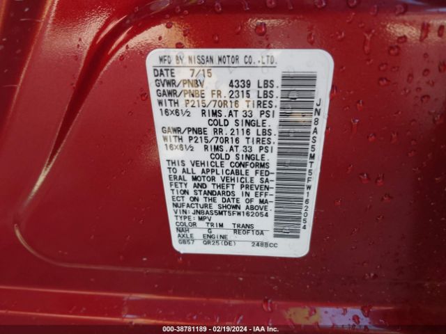 JN8AS5MT5FW162054 Nissan Rogue Select S