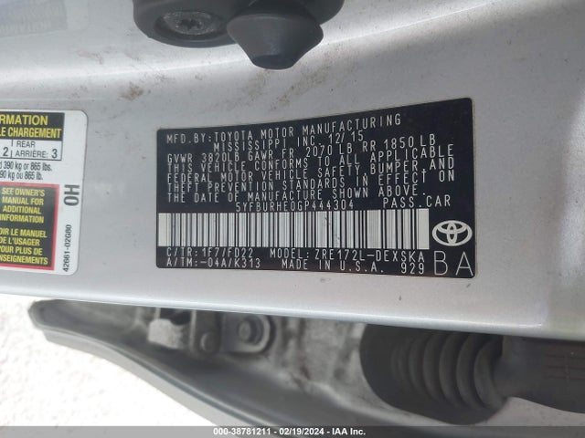 Toyota Corolla S 2016 5YFBURHE0GP444304 Image 9