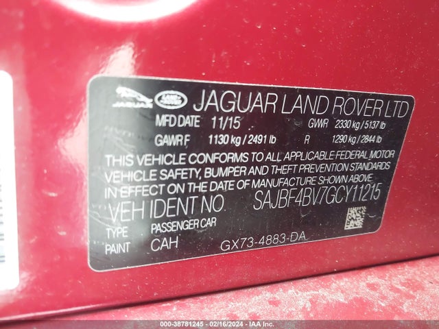 2016 JAGUAR XF SAJBF4BV7GCY11215 Photo 8