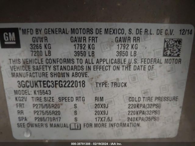 3GCUKTEC3FG222018 Chevrolet Silverado 1500 High Country