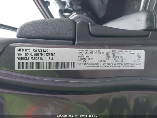 2021 JEEP GRAND CHEROKEE LIMITED 4X2 VIN: 1C4RJEBG7MC623969