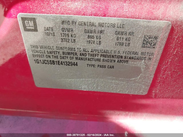 Chevrolet Sonic Lt Auto 2014 1G1JC5SB1E4132944 Image 9
