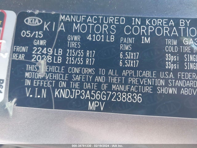 KIA SOUL + 2016 KNDJP3A56G7238836 Image 9