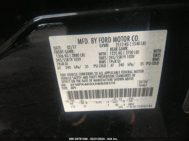 Ford Edge Titanium 2017 2FMPK4K9XHBB58315 Image 9