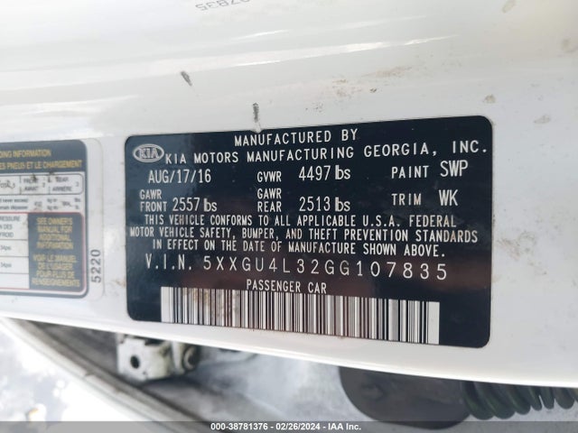 KIA OPTIMA EX 2016 5XXGU4L32GG107835 Image 9