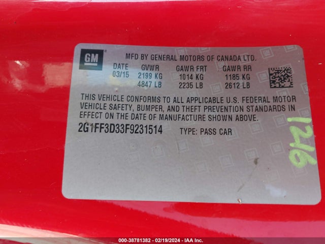 Chevrolet Camaro 2lt 2015 2G1FF3D33F9231514 Image 9