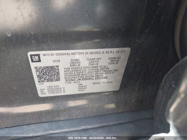 Chevrolet TRAX LS 2019 3GNCJKSB0KL191050 Image 9