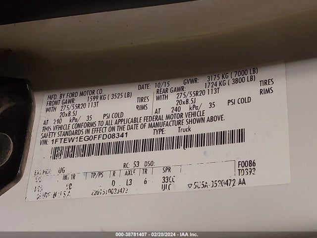 Ford F-150 Platinum 2015 1FTEW1EG0FFD08341 Image 9