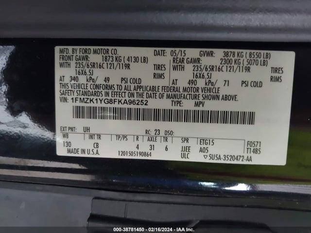 Ford Transit-150 Xlt 2015 1FMZK1YG8FKA96252 Image 9