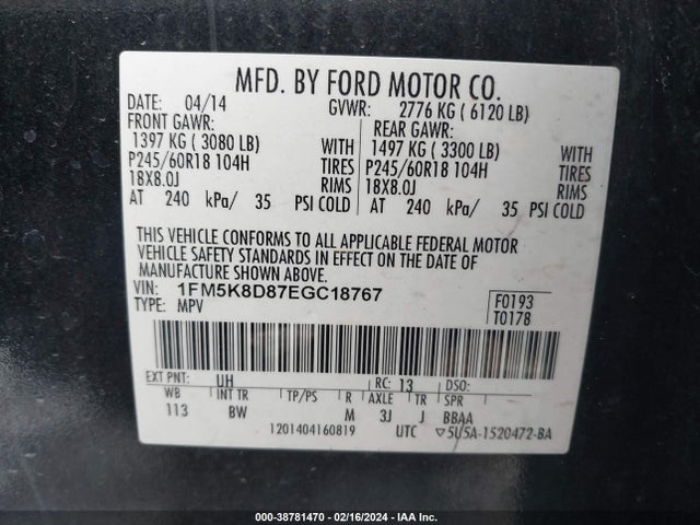 Ford EXPLORER XLT 2014 1FM5K8D87EGC18767 Image 9