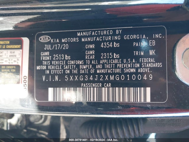 KIA K5 EX 2021 5XXG34J2XMG010049 Image 9