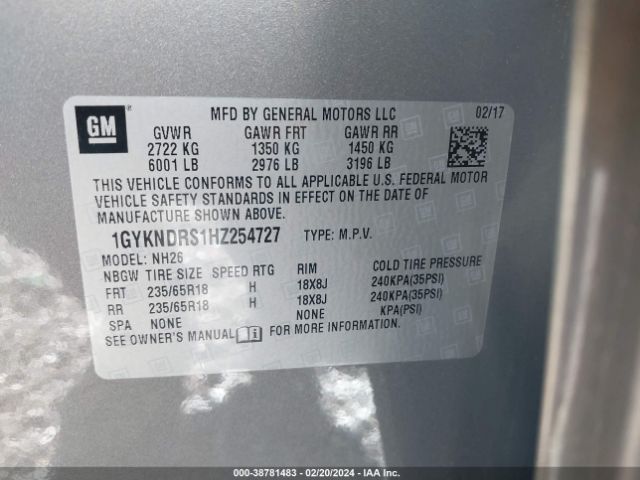 1GYKNDRS1HZ254727 Cadillac XT5 LUXURY