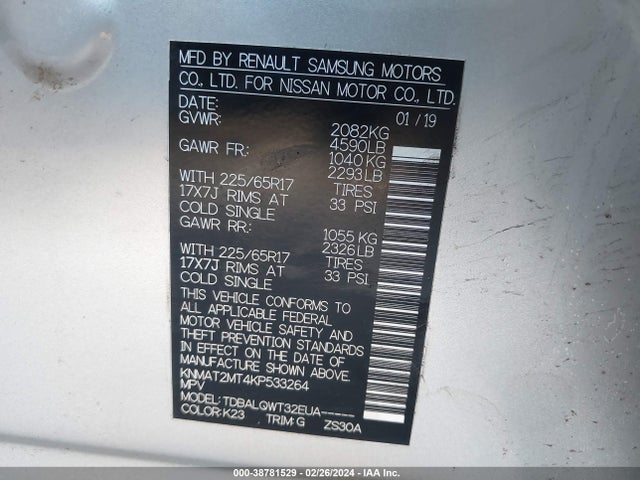 Nissan ROGUE SV 2019 KNMAT2MT4KP533264 Image 9