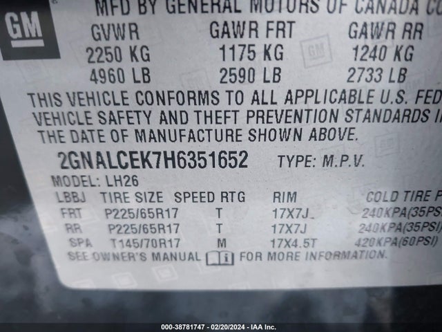 Chevrolet EQUINOX LT 2017 2GNALCEK7H6351652 Image 9