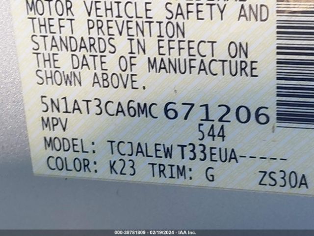 5N1AT3CA6MC671206 Nissan Rogue Sl Fwd