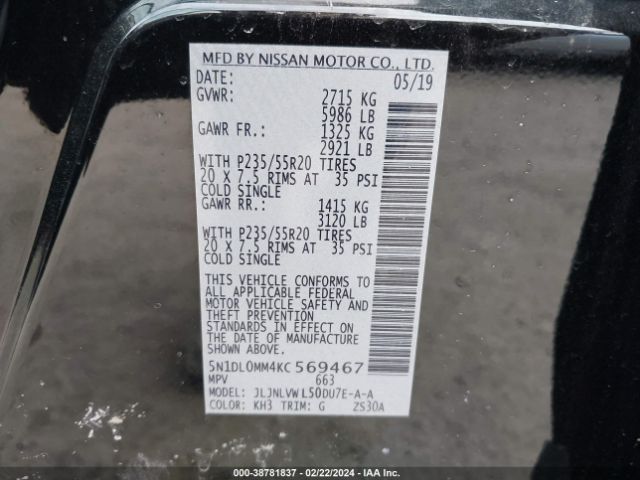 5N1DL0MM4KC569467 Infiniti QX60 LUXE