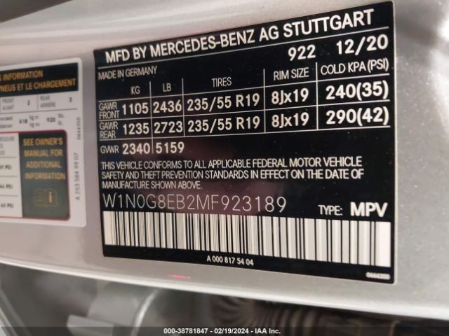 W1N0G8EB2MF923189 Mercedes-Benz Glc 300 4matic Suv