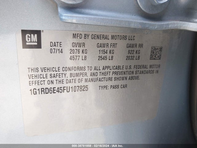 Chevrolet Volt 2015 1G1RD6E45FU107825 Image 9
