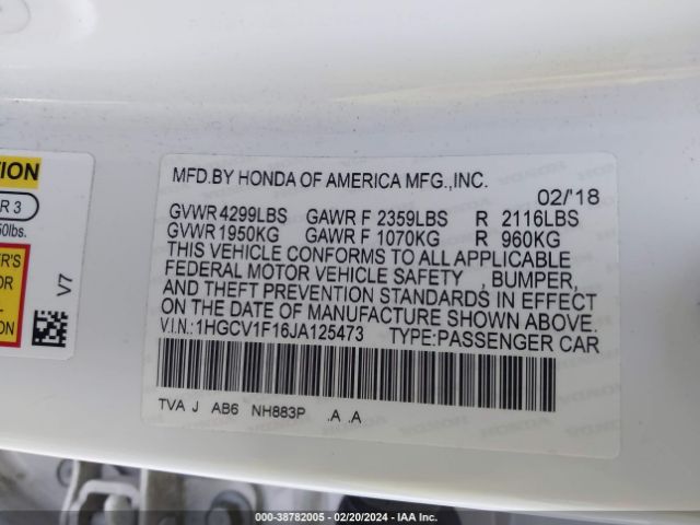 1HGCV1F16JA125473 Honda ACCORD LX