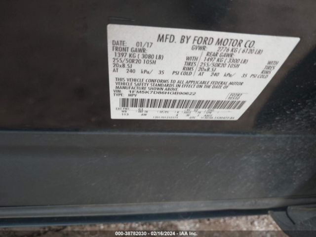 1FM5K7D86HGB90622 Ford EXPLORER XLT