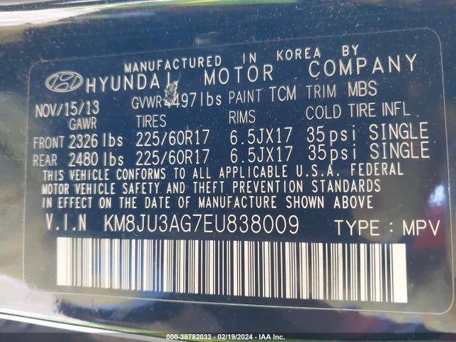 Hyundai TUCSON SE 2014 KM8JU3AG7EU838009 Image 9