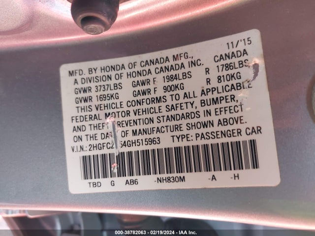 Honda Civic Lx 2016 2HGFC2F54GH515963 Image 9
