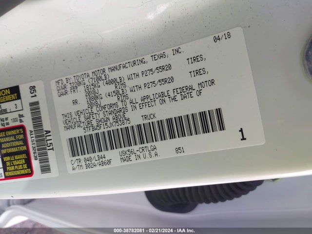 5TFBW5F15JX753875 Toyota Tundra Limited 5.7l V8