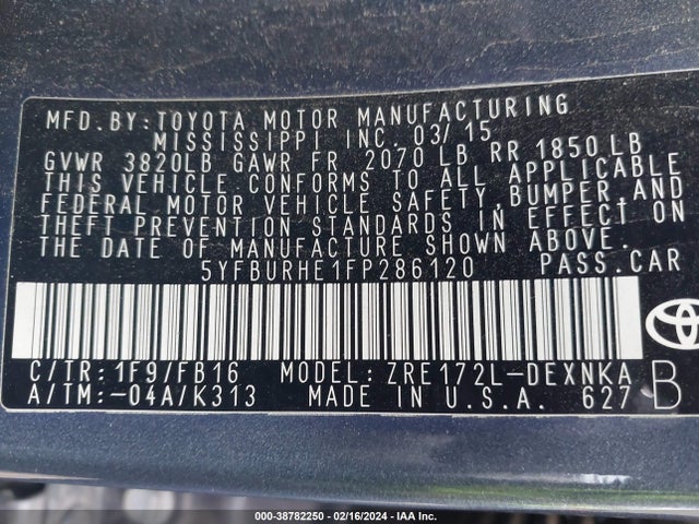 Toyota Corolla Le Plus 2015 5YFBURHE1FP286120 Image 9
