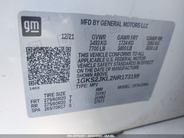 1GKS2JKL2NR173199 GMC Yukon Xl 4wd Denali