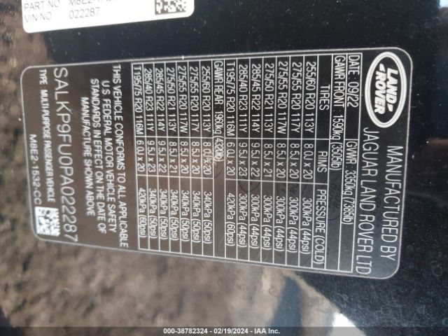 SALKP9FU0PA022287 Land Rover Range Rover P400 Se