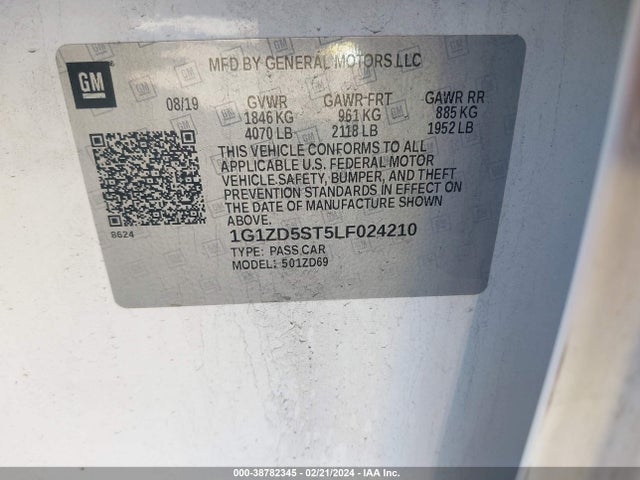 2020 CHEVROLET MALIBU FWD LT VIN: 1G1ZD5ST5LF024210