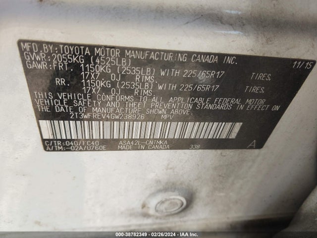 Toyota Rav4 Xle 2016 2T3WFREV4GW238926 Image 9