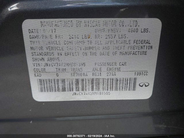 JN1CV7AR2HM681595 Infiniti Q50 2.0t Base