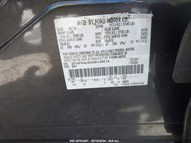 Ford EDGE SEL 2016 2FMPK4J93GBC29614 Image 9