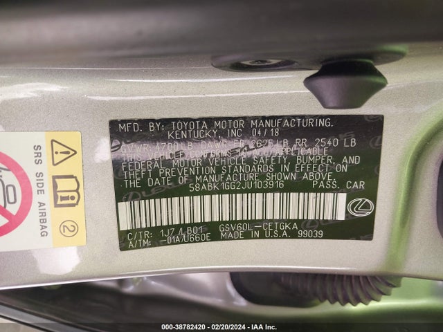 Lexus ES 350 2018 58ABK1GG2JU103916 Image 9