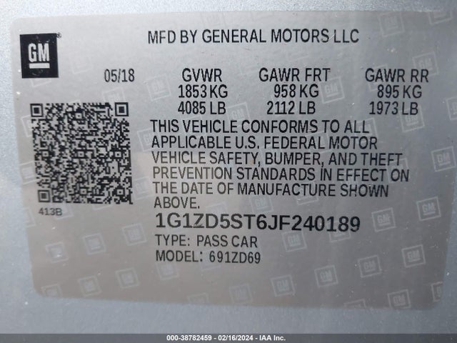 Chevrolet MALIBU LT 2018 1G1ZD5ST6JF240189 Image 9