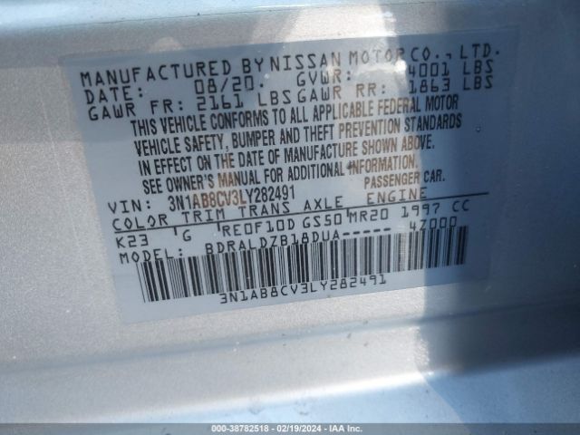3N1AB8CV3LY282491 Nissan Sentra Sv Xtronic Cvt