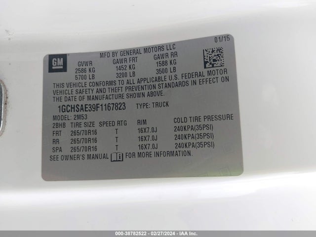 1GCHSAE39F1167823 Chevrolet Colorado Wt