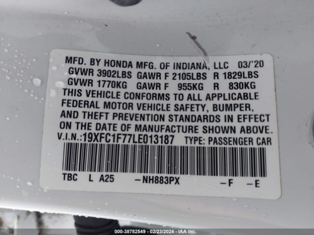 19XFC1F77LE013187 Honda Civic Ex-l