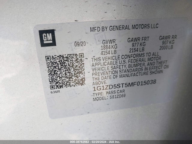 Chevrolet Malibu Fwd Lt 2021 1G1ZD5ST5MF015038 Image 9