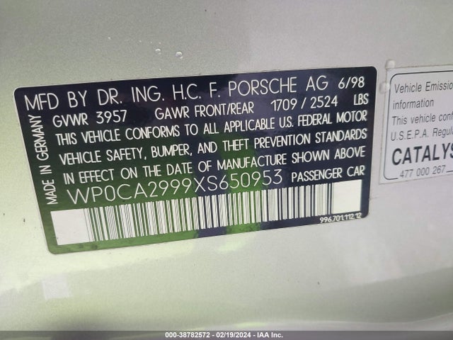 1999 PORSCHE 911 WP0CA2999XS650953 Photo 8