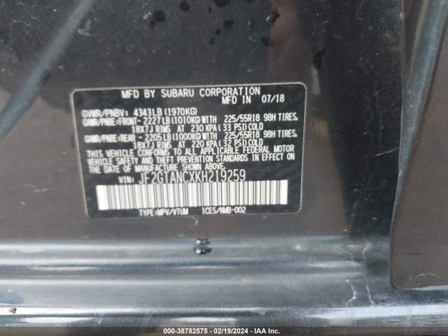 Subaru Crosstrek 2.0i Limited 2019 JF2GTANCXKH219259 Image 9