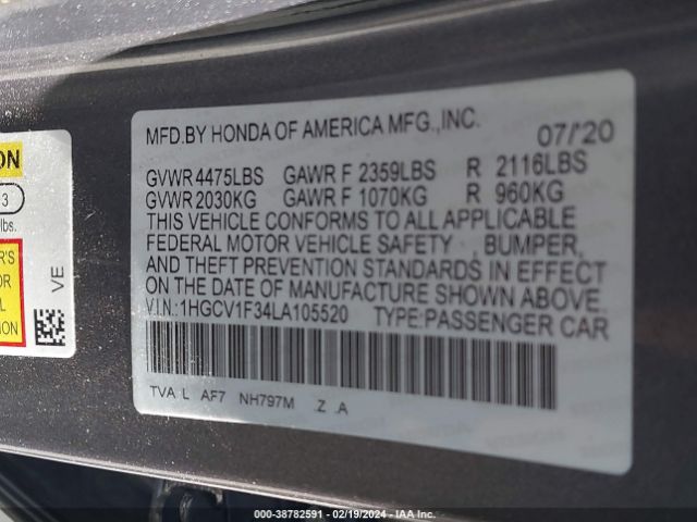 2020 HONDA ACCORD 1HGCV1F34LA105520 Photo 8