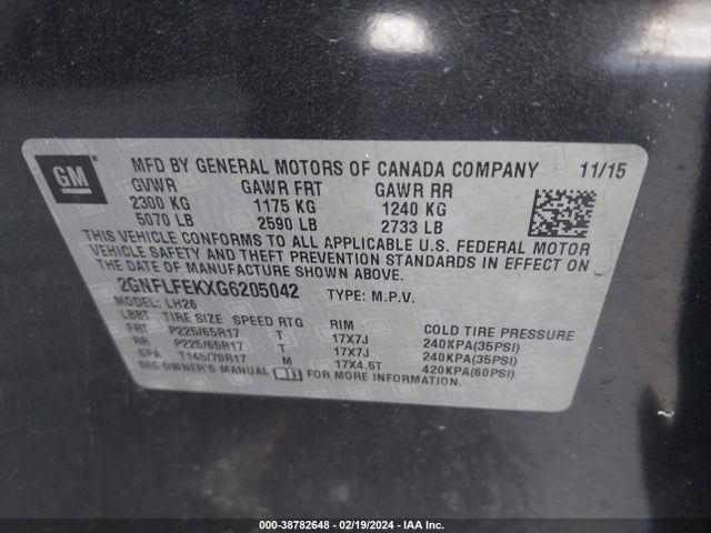 Chevrolet EQUINOX LT 2016 2GNFLFEKXG6205042 Image 9