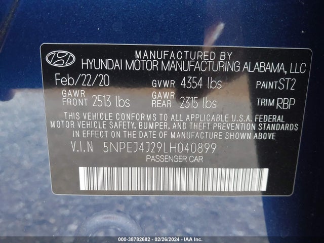 Hyundai Sonata Sel Plus 2020 5NPEJ4J29LH040899 Image 9