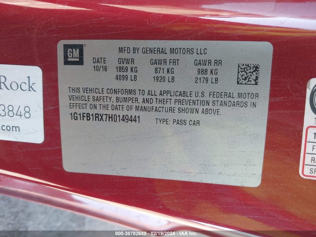 Chevrolet Camaro 1lt 2017 1G1FB1RX7H0149441 Image 9