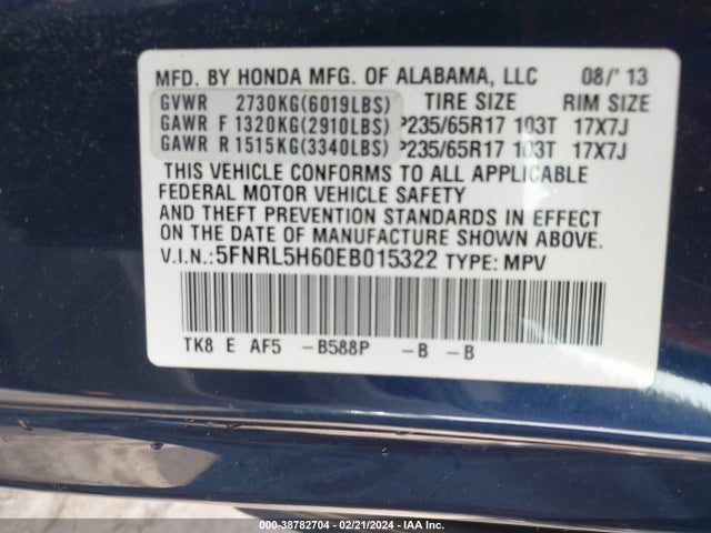 Honda Odyssey Ex-l 2014 5FNRL5H60EB015322 Image 9
