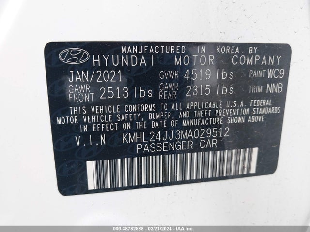 Hyundai Sonata Blue 2021 KMHL24JJ3MA029512 Image 9