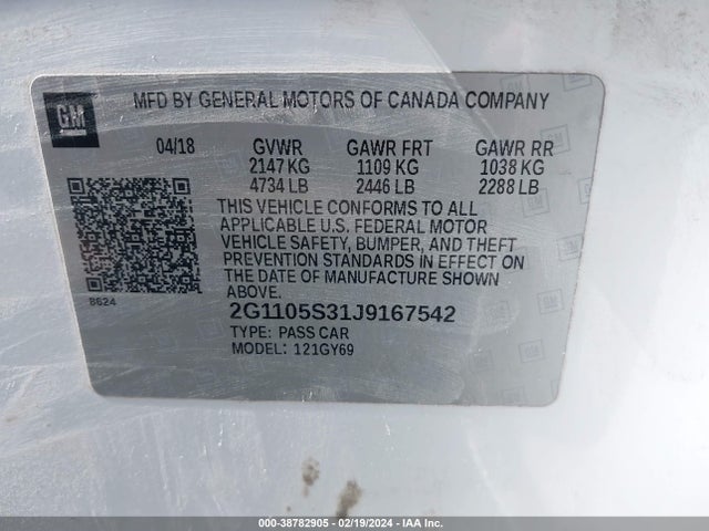 Chevrolet IMPALA 1LT 2018 2G1105S31J9167542 Image 9